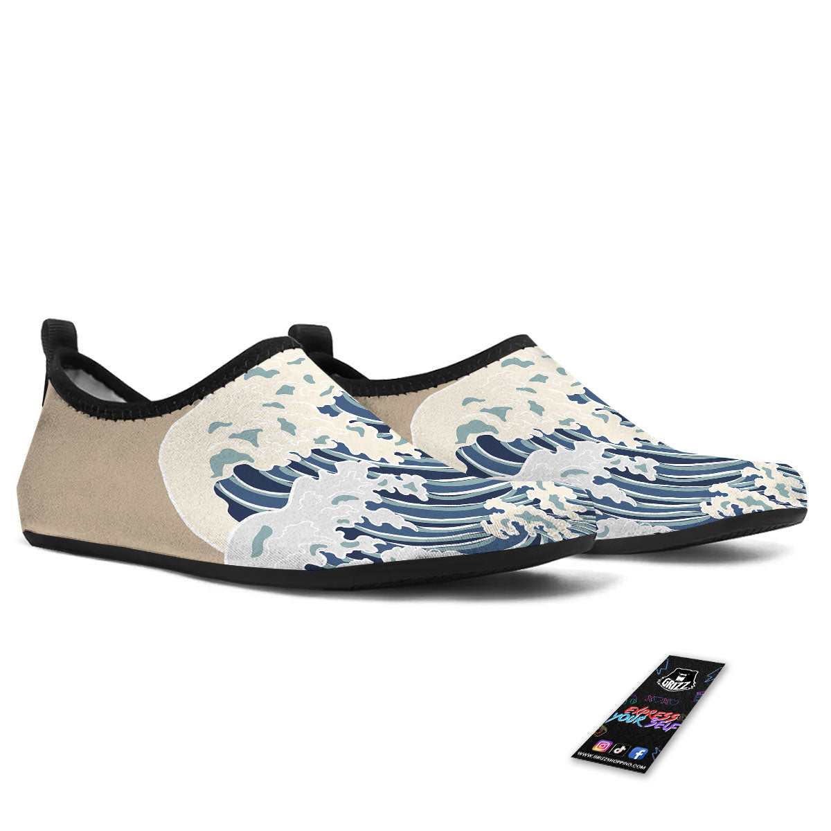 Ocean Wave Japanese Print Water Shoes-grizzshop
