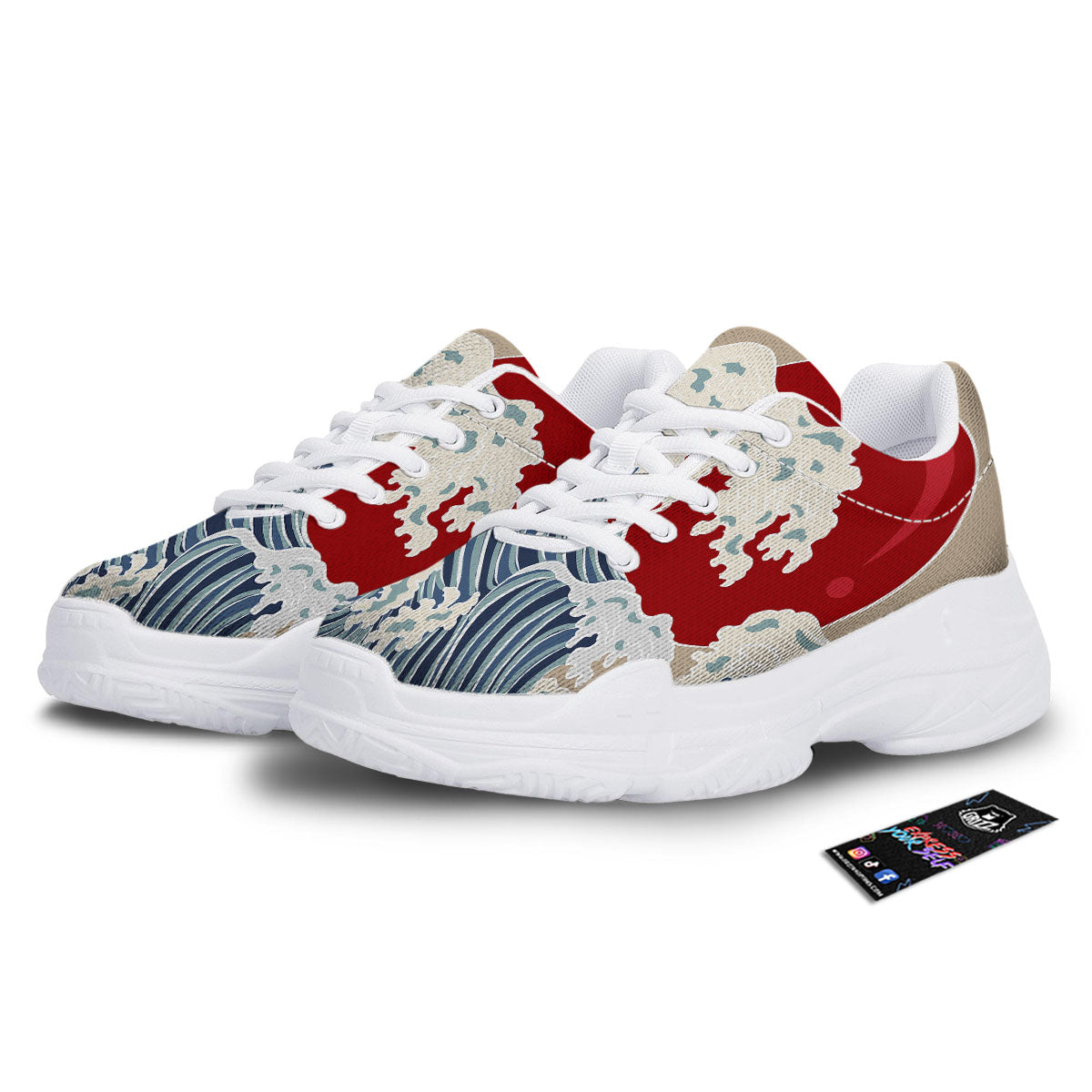 Ocean Wave Japanese Print White Chunky Shoes-grizzshop