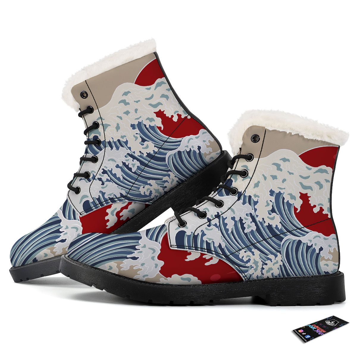 Ocean Wave Japanese Print Winter Boots-grizzshop