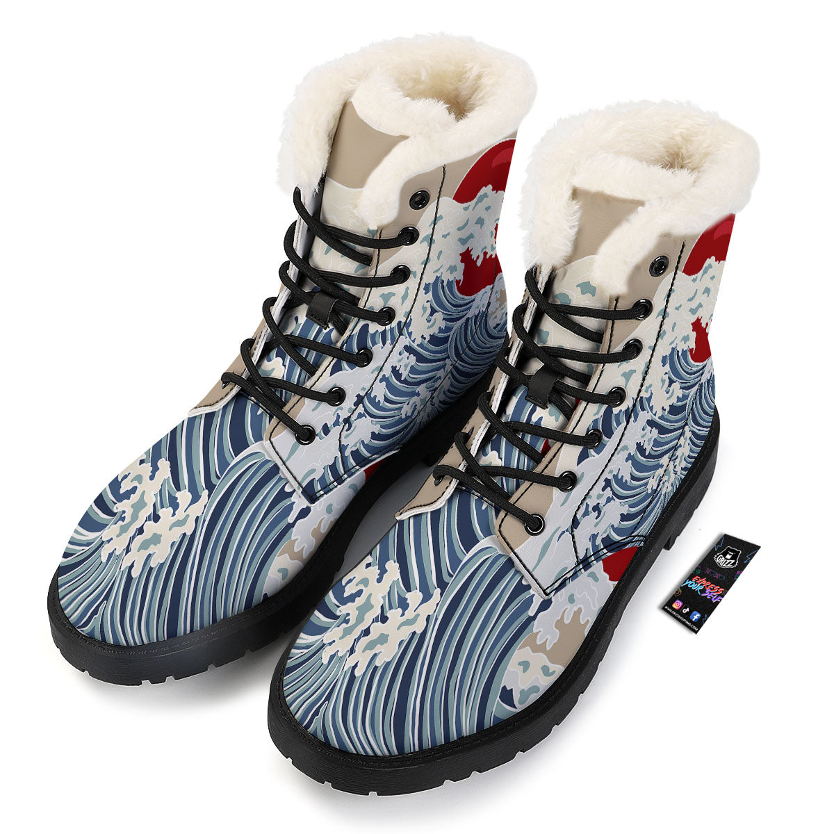 Ocean Wave Japanese Print Winter Boots-grizzshop