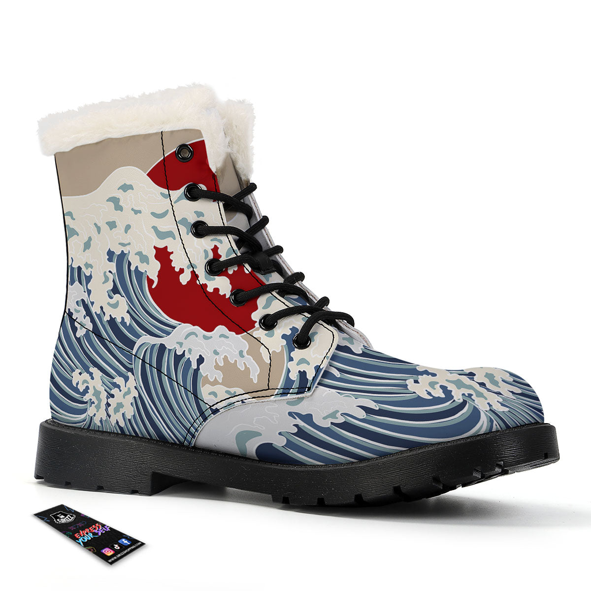 Ocean Wave Japanese Print Winter Boots-grizzshop