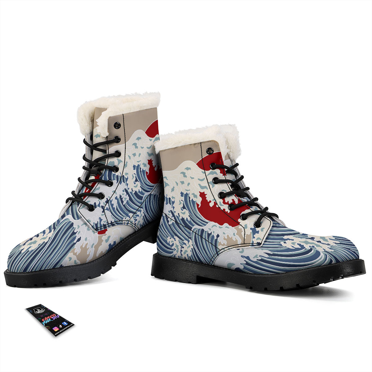 Ocean Wave Japanese Print Winter Boots-grizzshop