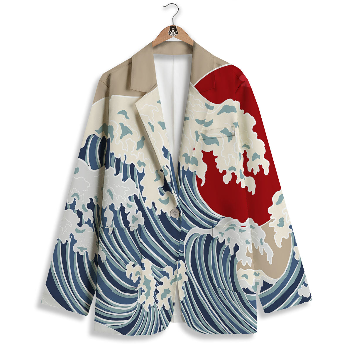 Ocean Wave Japanese Print Women's Blazer-grizzshop