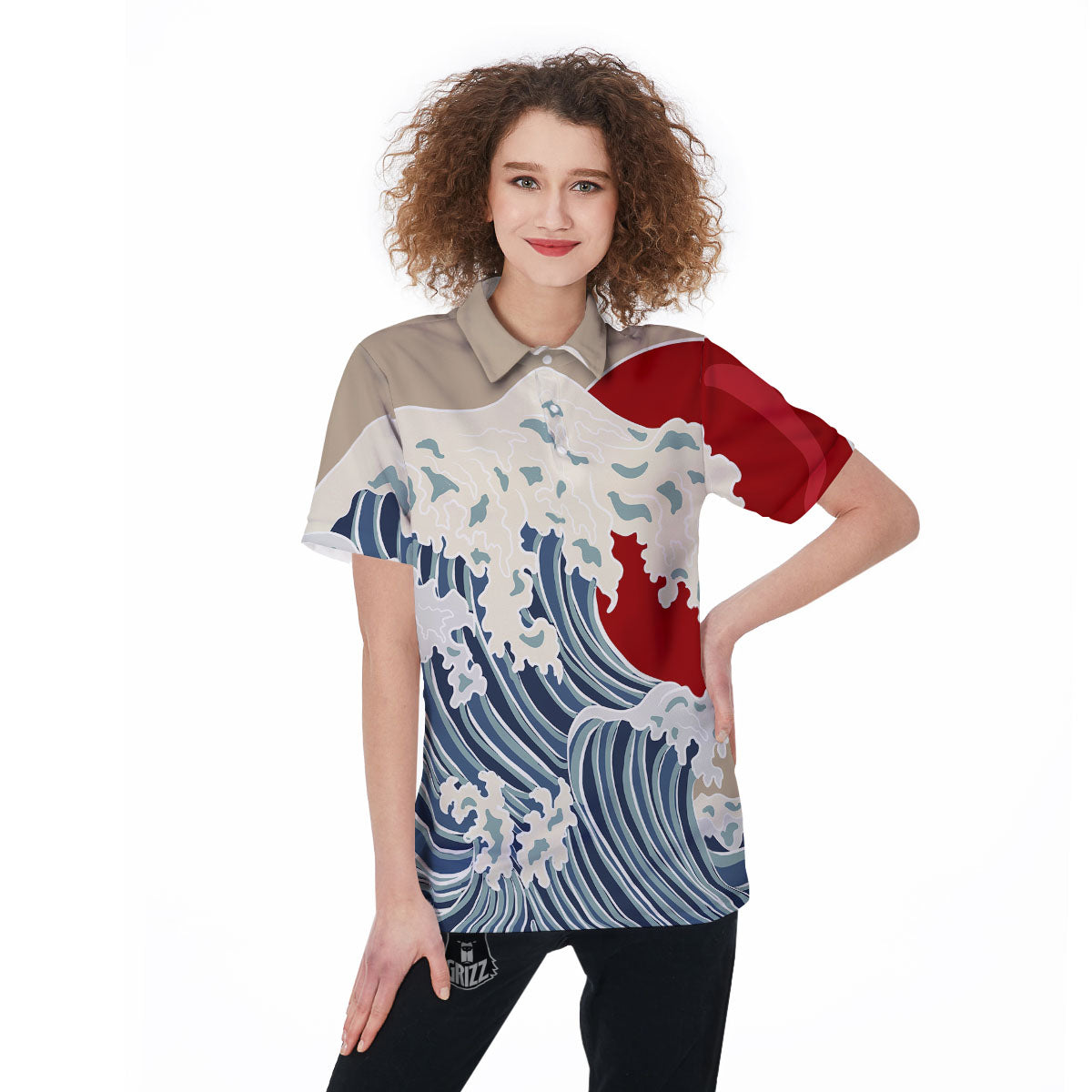 Ocean Wave Japanese Print Women's Golf Shirts-grizzshop