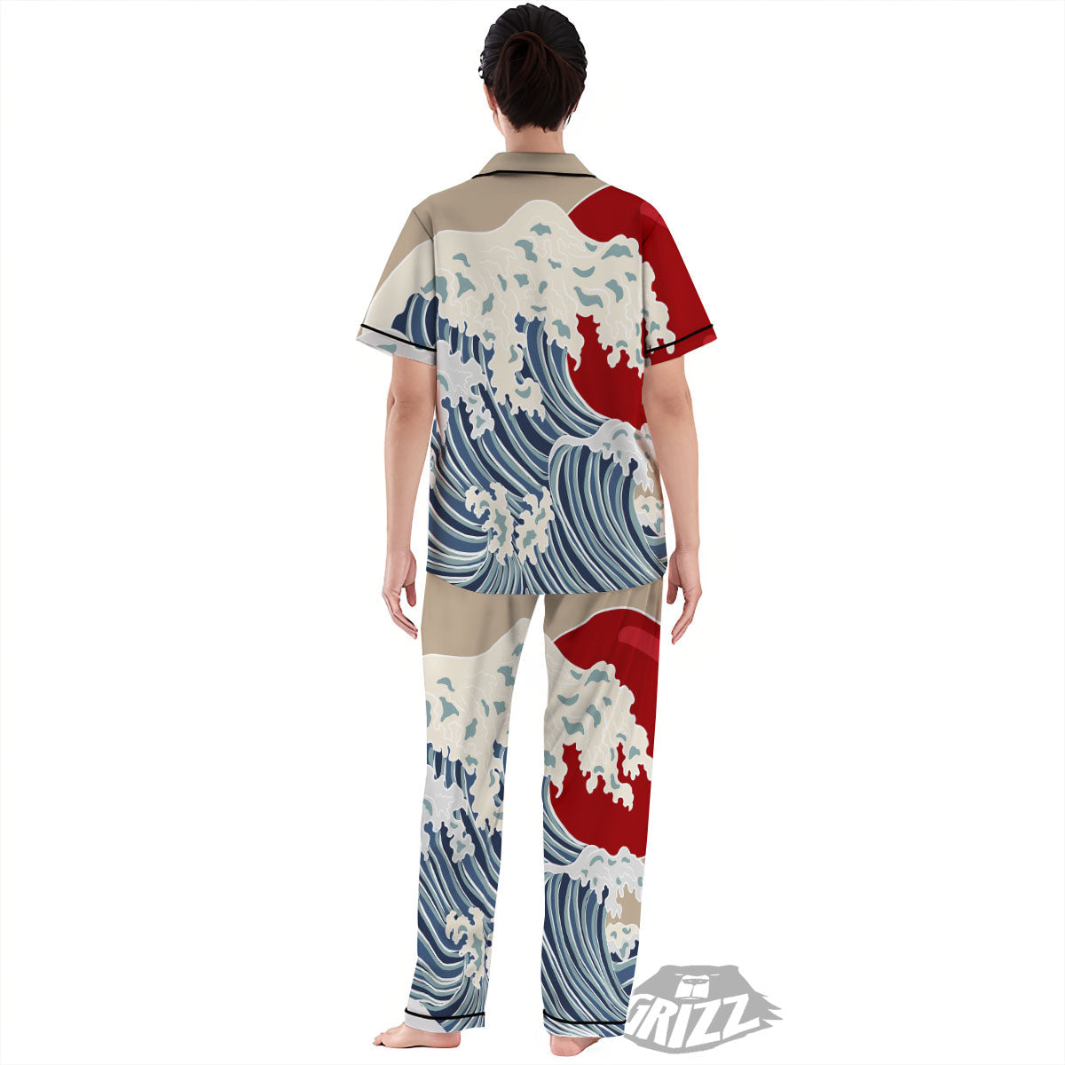 Ocean Wave Japanese Print Women's Pajamas Set-grizzshop