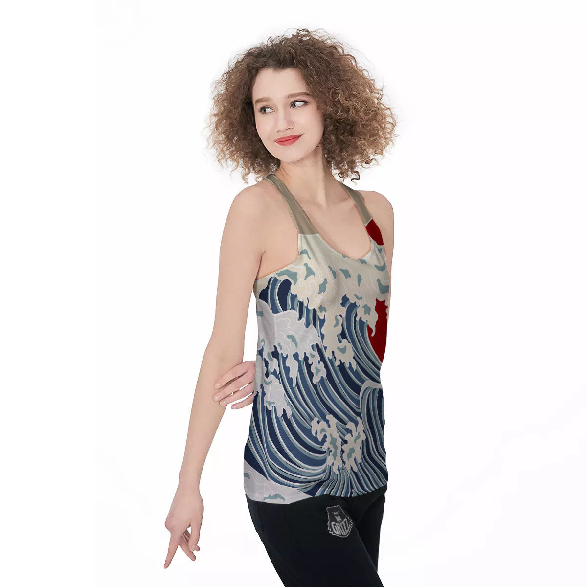 Ocean Wave Japanese Print Women's Racerback Tank Top-grizzshop