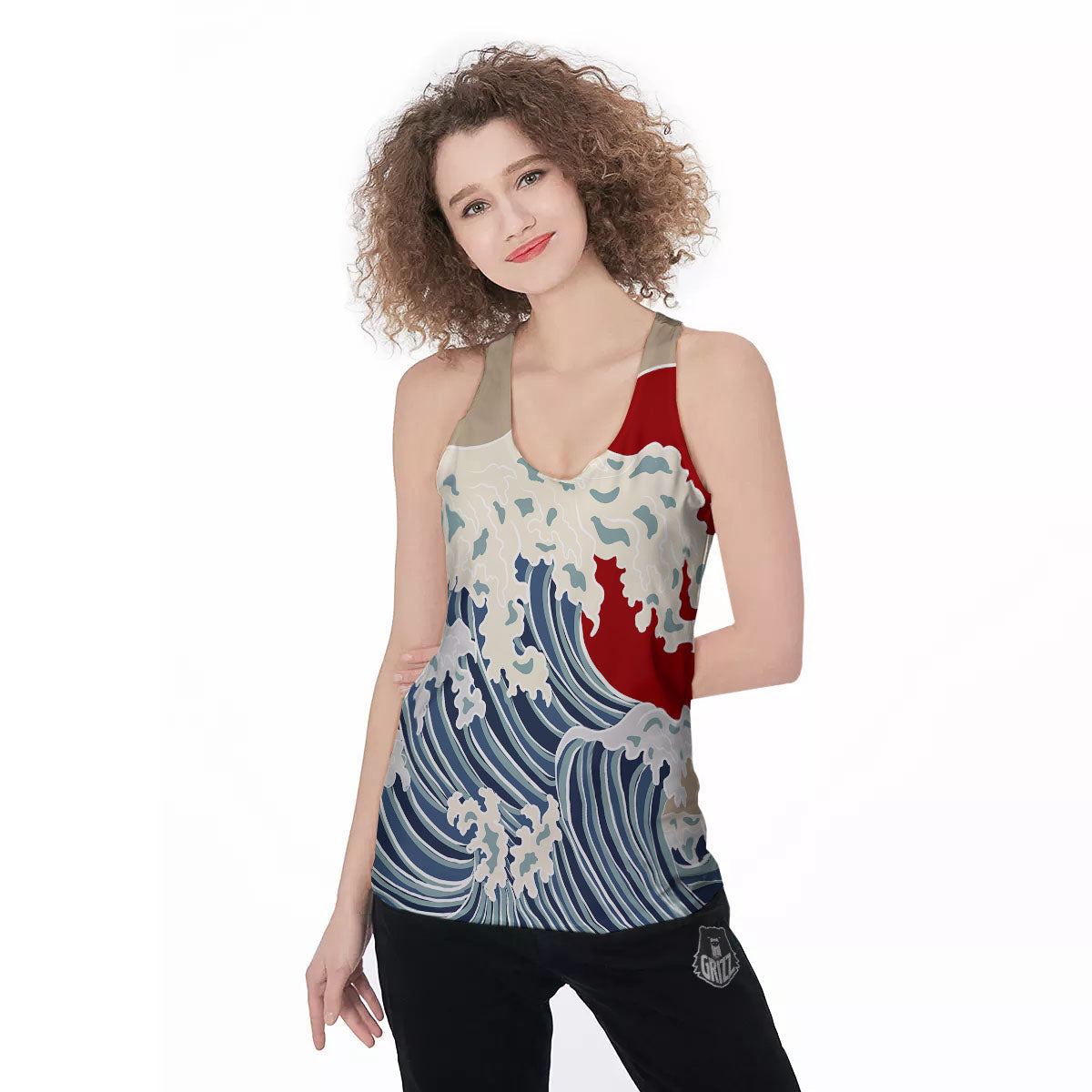 Ocean Wave Japanese Print Women's Racerback Tank Top-grizzshop
