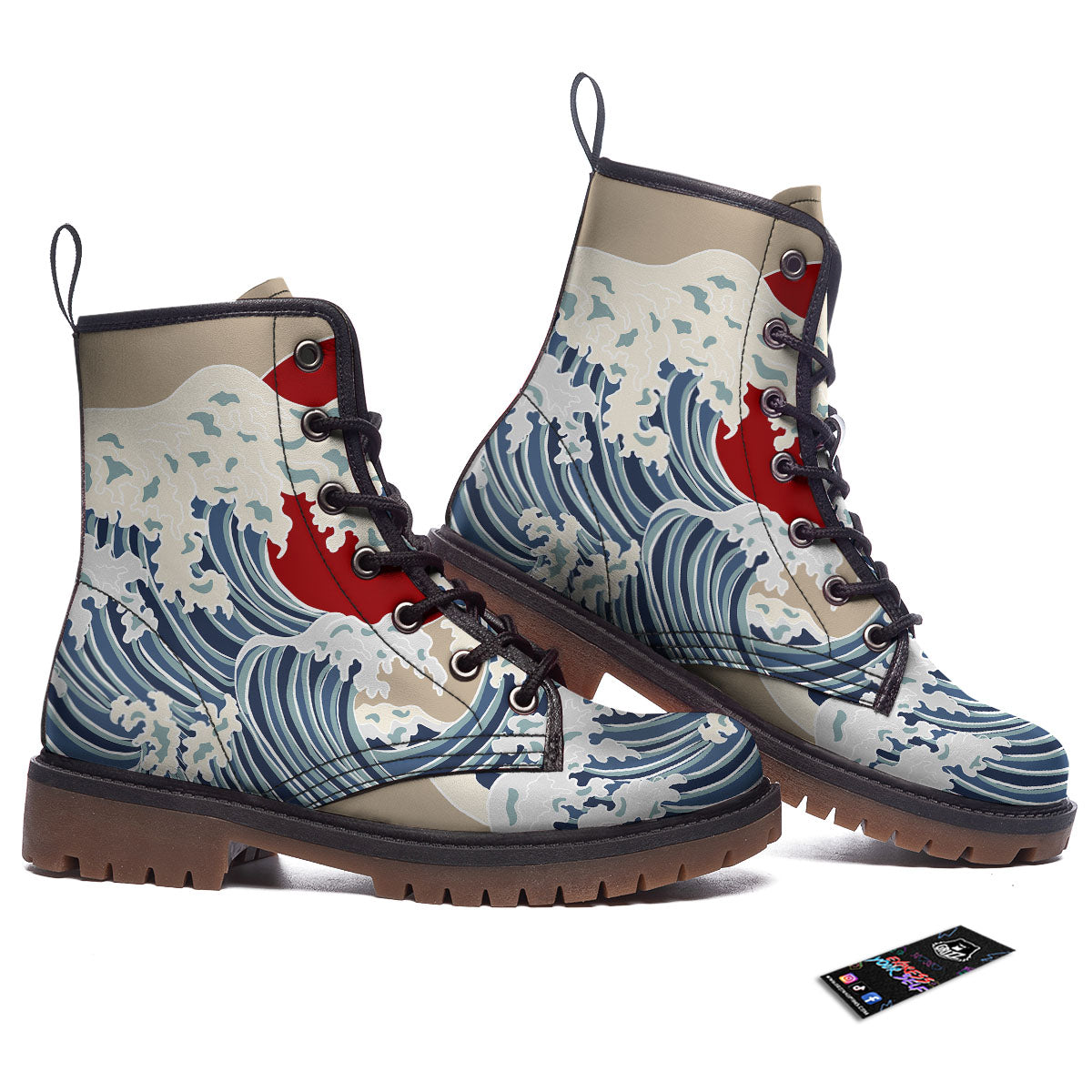 Ocean Wave Japanese Print Work Boots-grizzshop