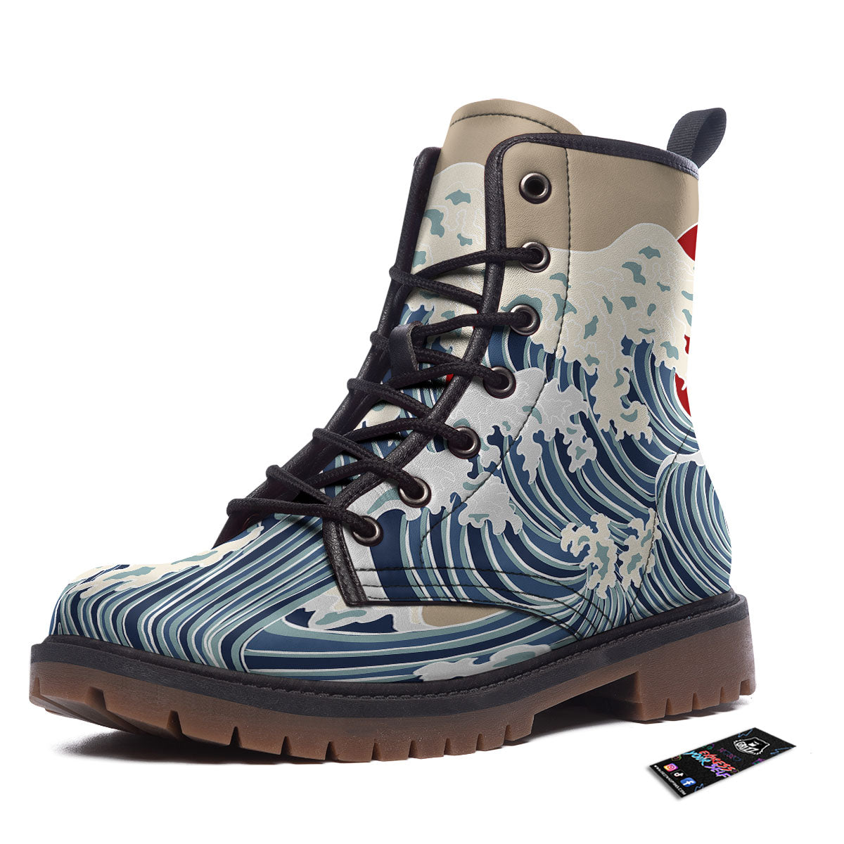 Ocean Wave Japanese Print Work Boots-grizzshop