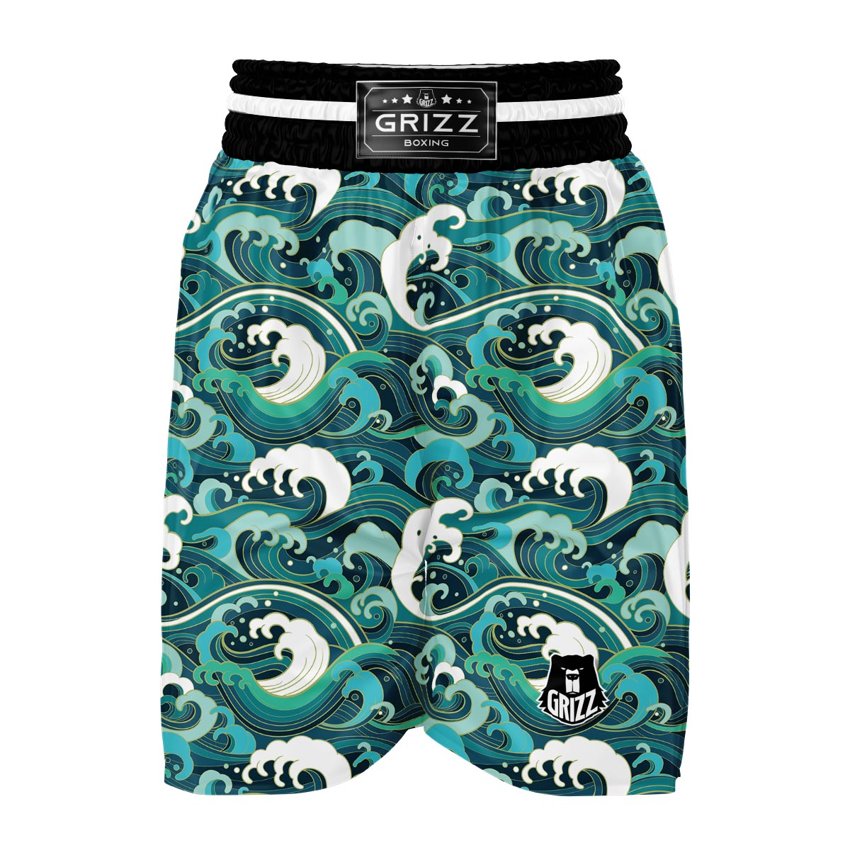 Ocean Wave Pattern Print Boxing Shorts-grizzshop