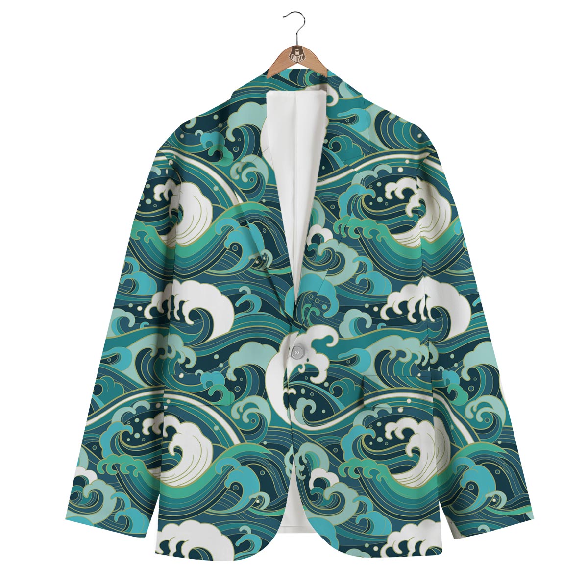Ocean Wave Pattern Print Men's Blazer-grizzshop