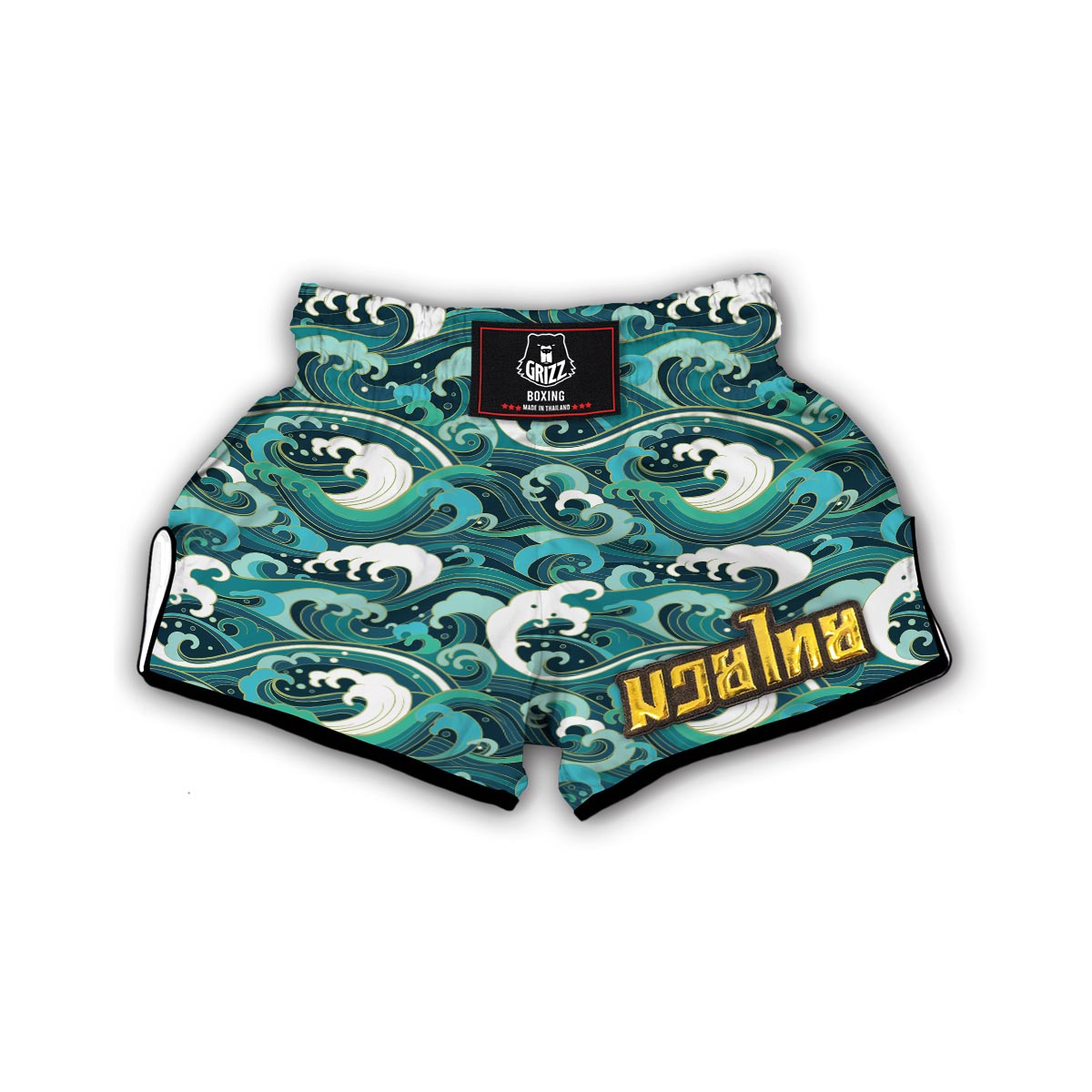 Ocean Wave Pattern Print Muay Thai Boxing Shorts-grizzshop
