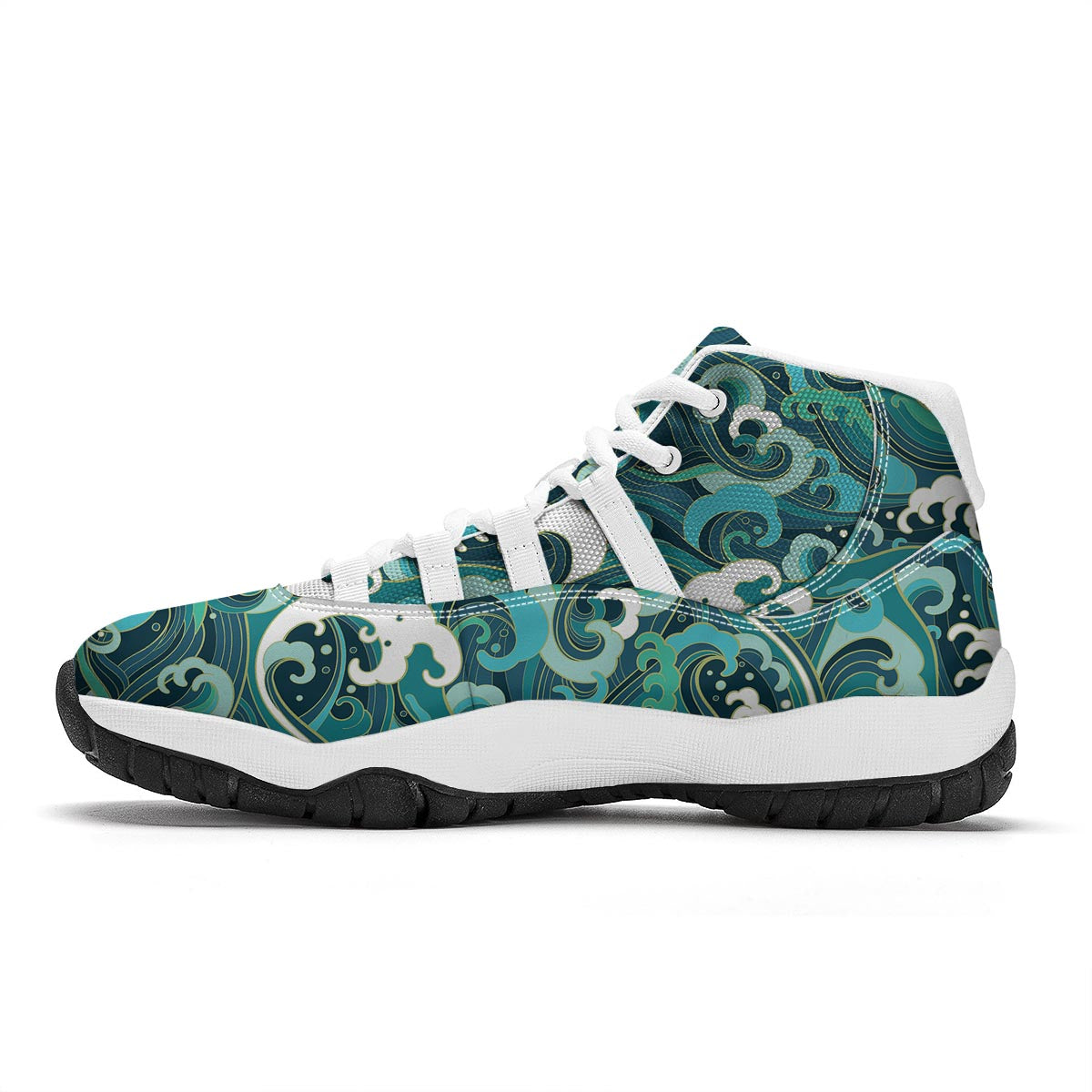 Ocean Wave Pattern Print White Bball Shoes-grizzshop
