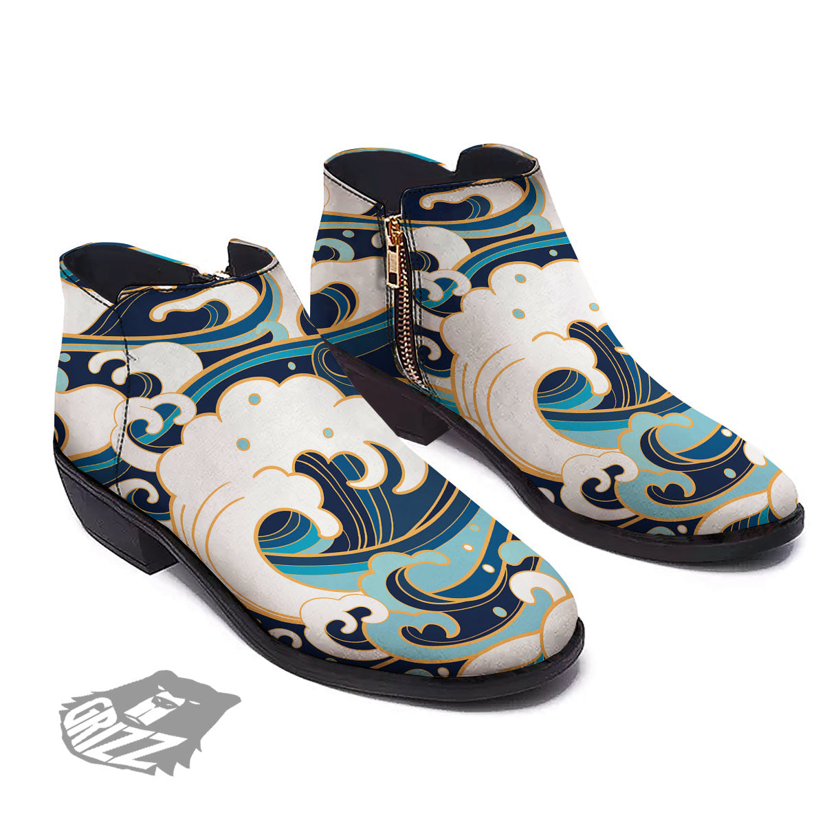 Ocean Wave Print Ankle Boots-grizzshop