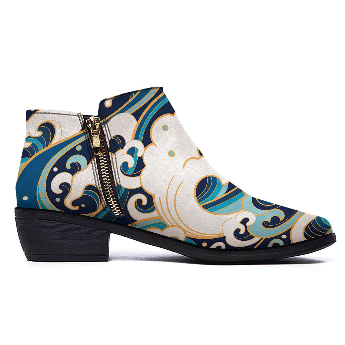 Ocean Wave Print Ankle Boots-grizzshop