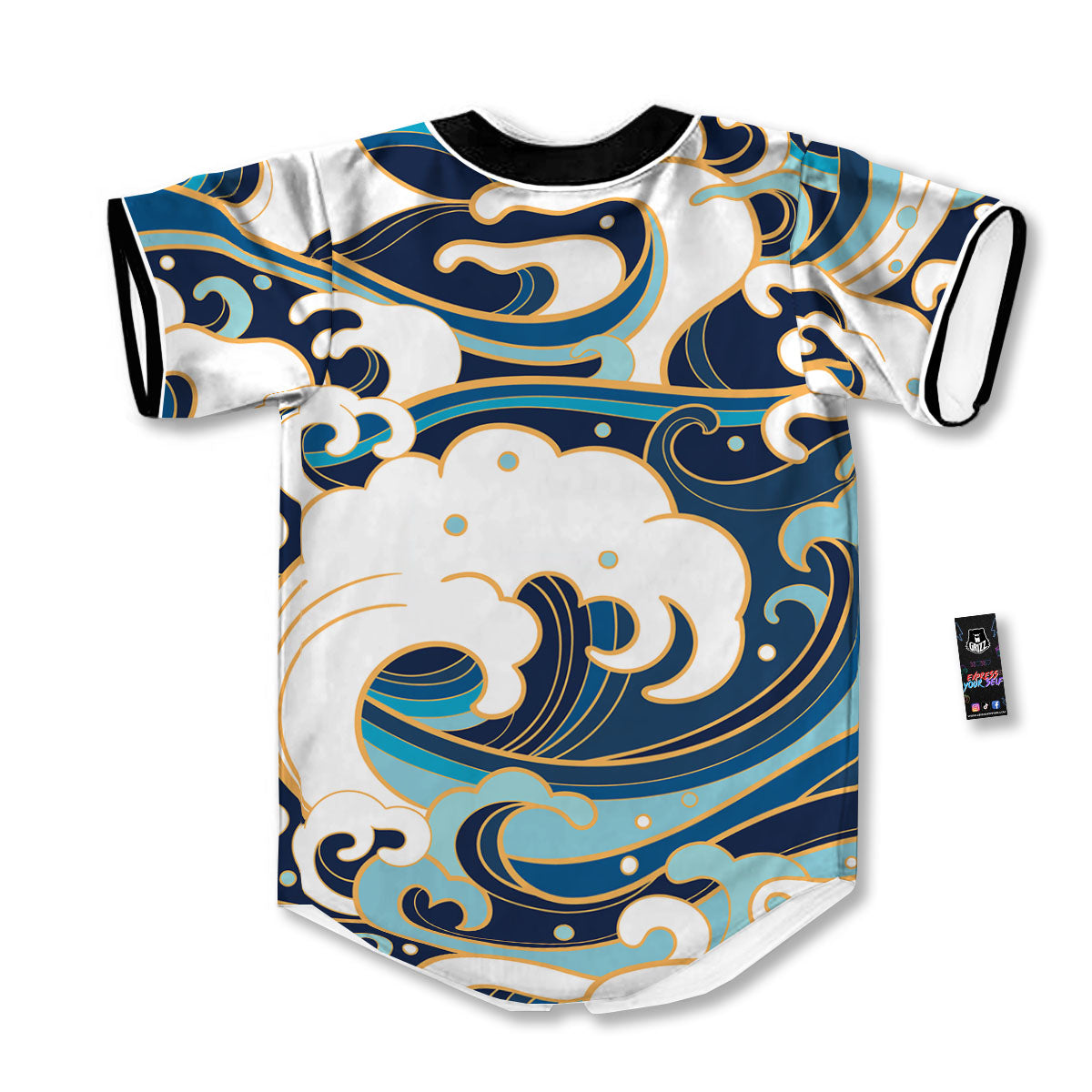 Ocean Wave Print Baseball Jersey-grizzshop