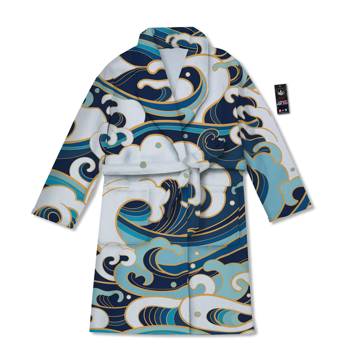 Ocean Wave Print Bathrobe-grizzshop