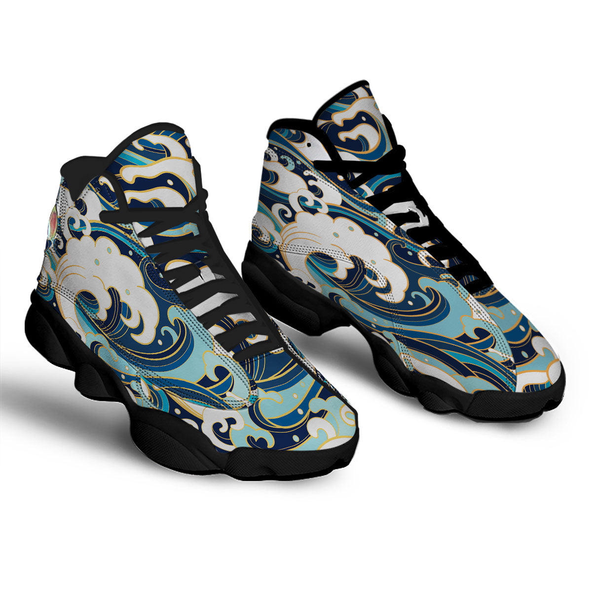 Ocean Wave Print Black Basketball Shoes-grizzshop