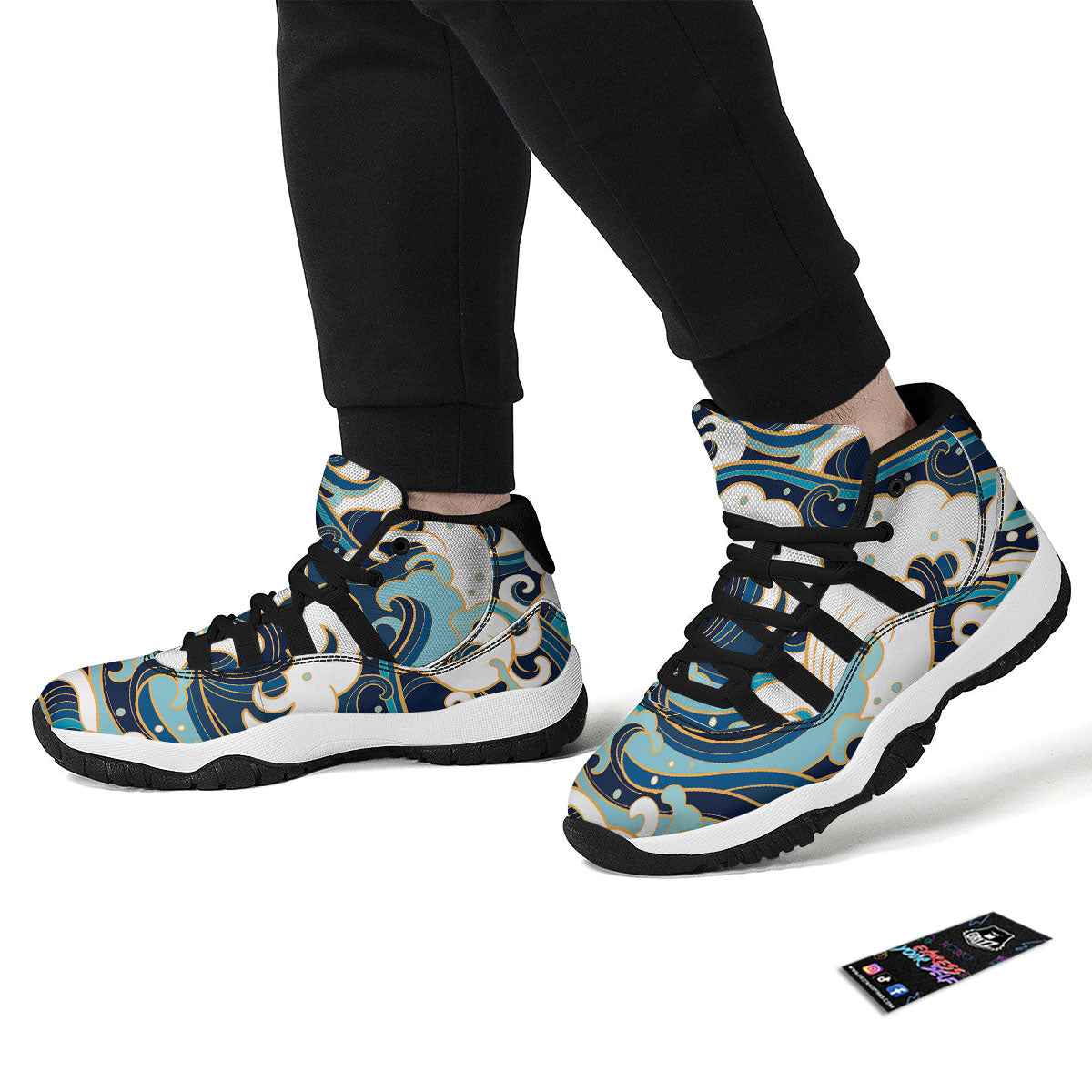 Ocean Wave Print Black Bball Shoes-grizzshop