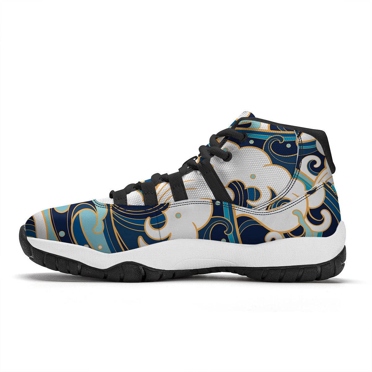 Ocean Wave Print Black Bball Shoes-grizzshop