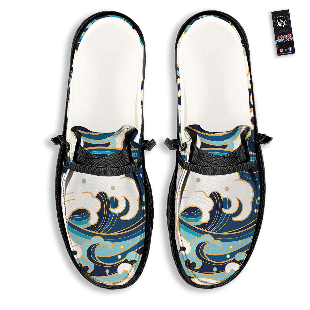 Ocean Wave Print Black Loafers-grizzshop