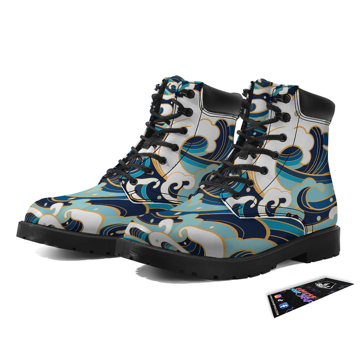Ocean Wave Print Boots-grizzshop