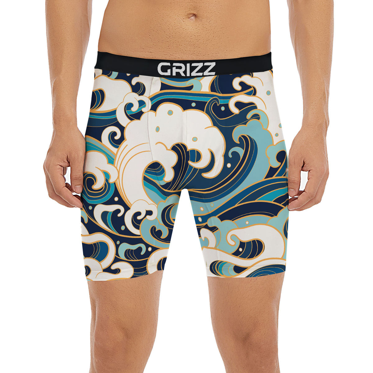 Ocean Wave Print Boxer Briefs-grizzshop