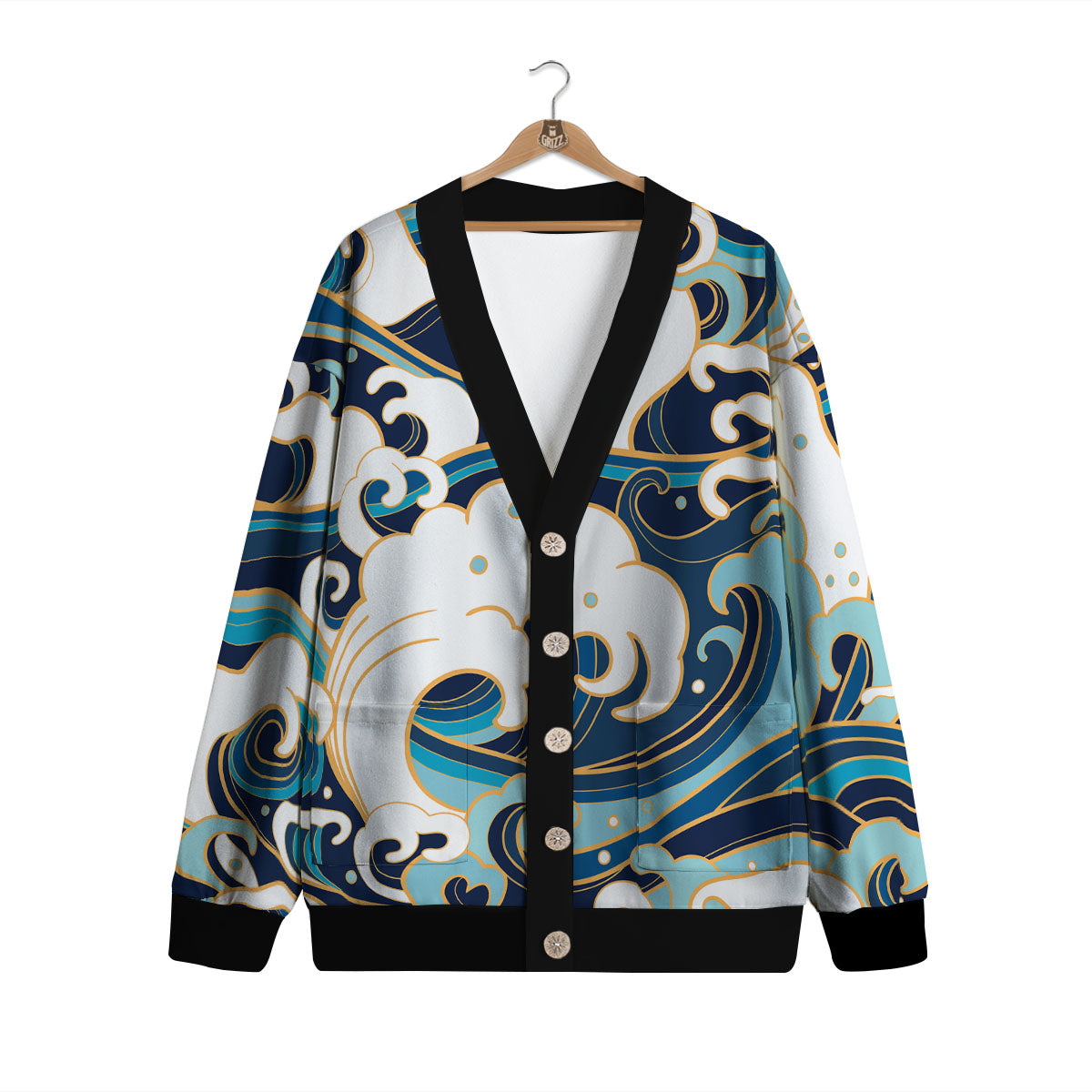 Ocean Wave Print Cardigan-grizzshop