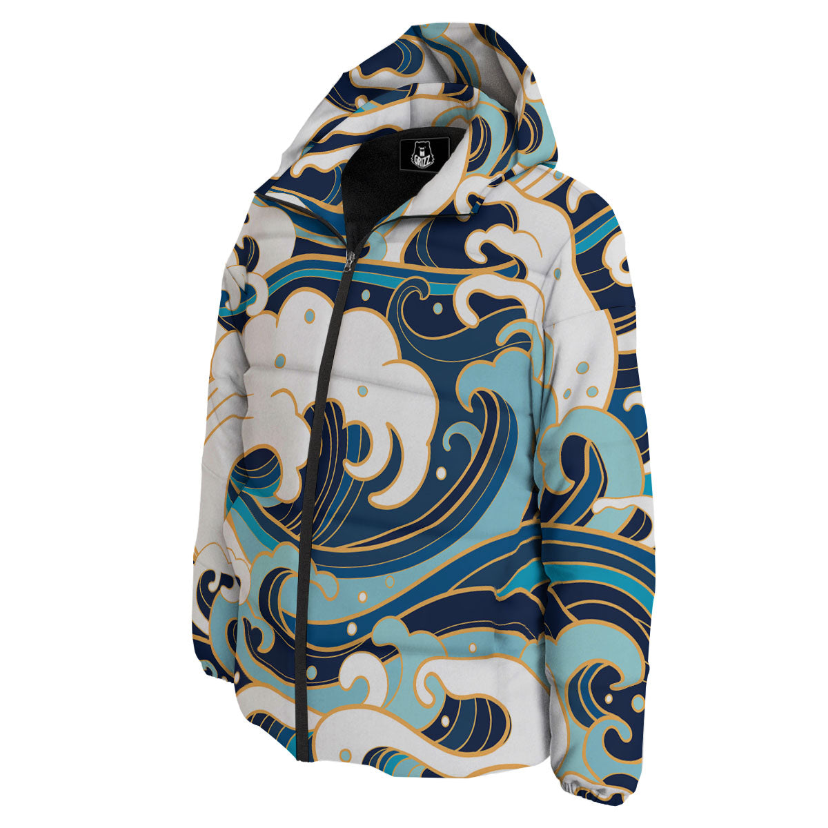 Ocean Wave Print Down Jacket-grizzshop