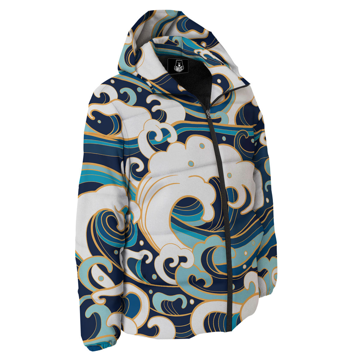 Ocean Wave Print Down Jacket-grizzshop