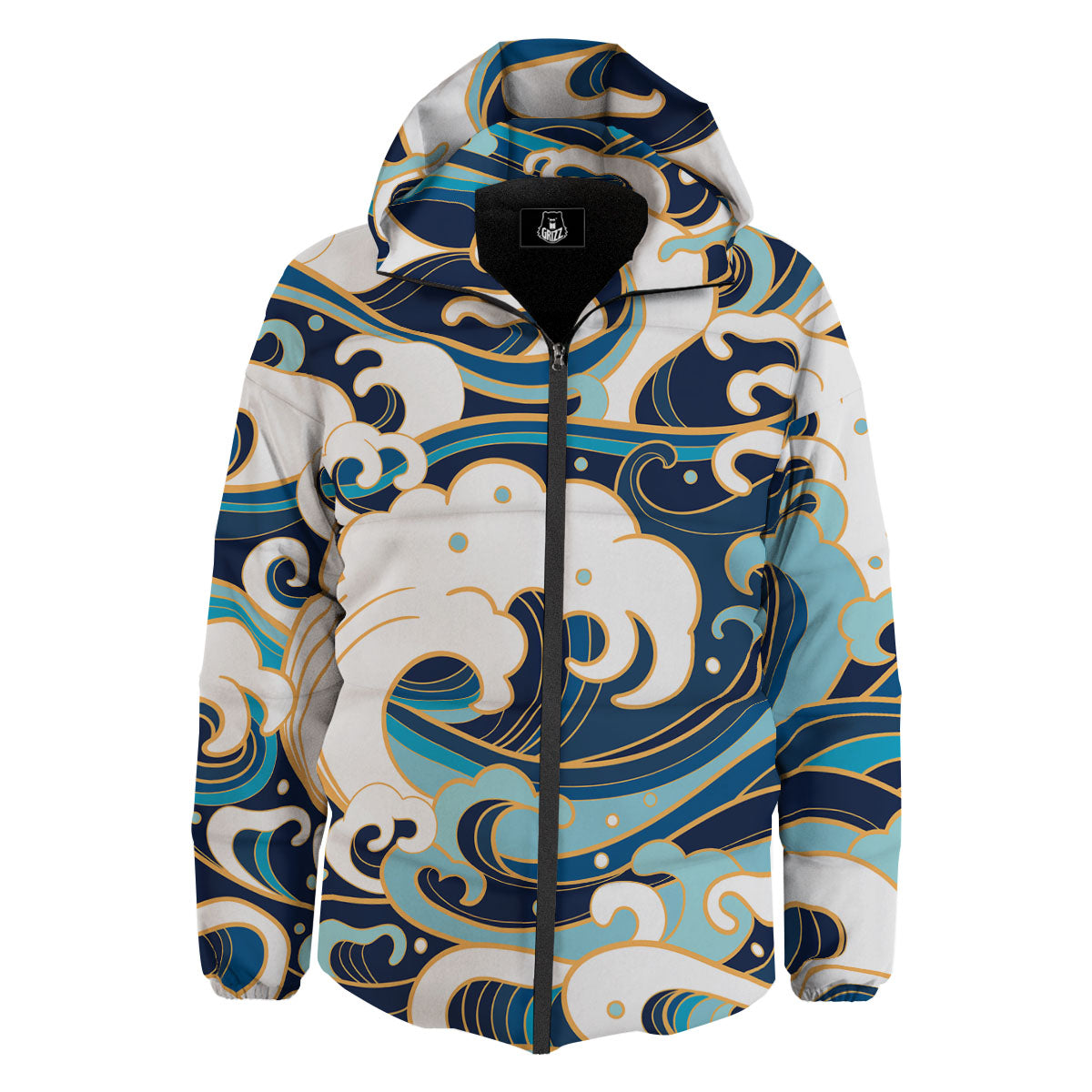 Ocean Wave Print Down Jacket-grizzshop