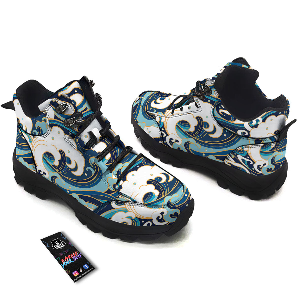 Ocean Wave Print Hiking Shoes-grizzshop