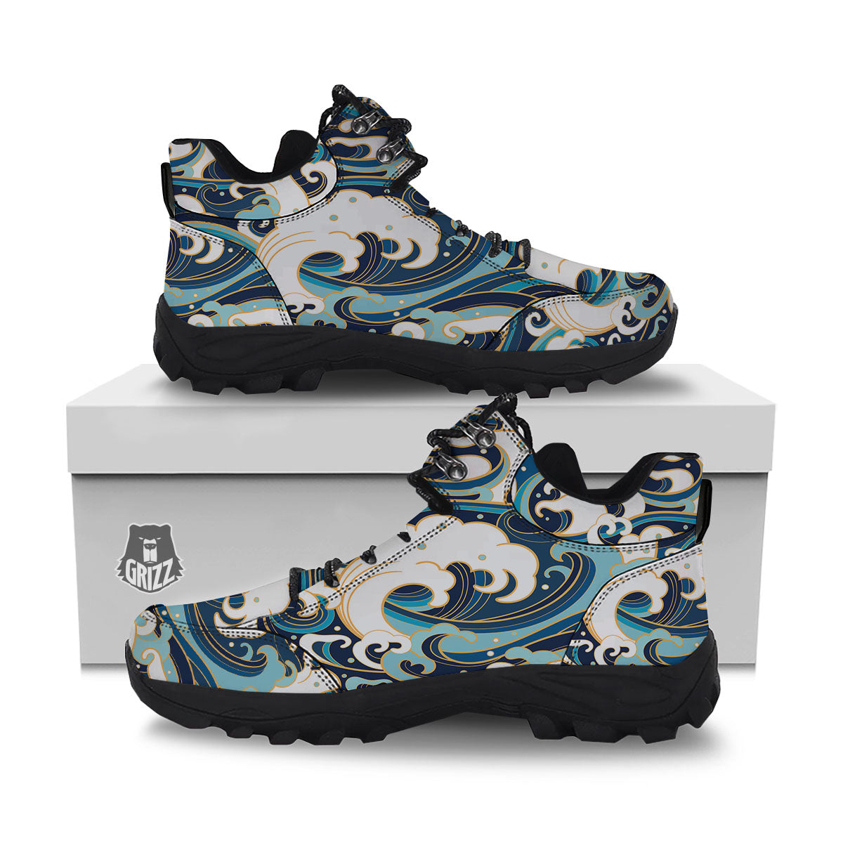 Ocean Wave Print Hiking Shoes-grizzshop