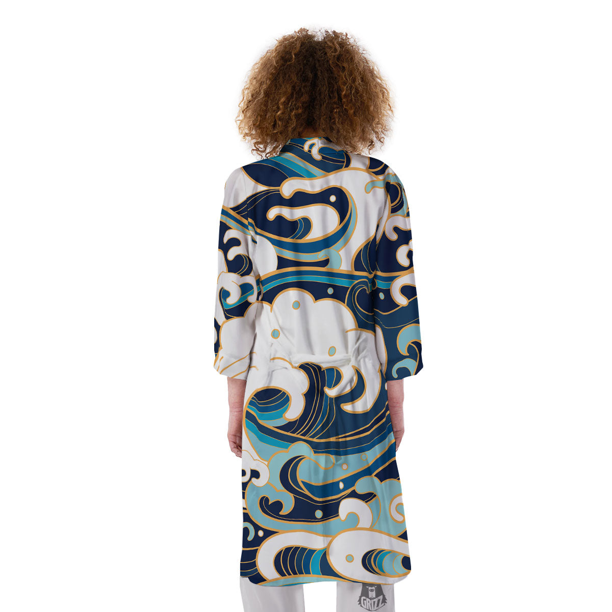 Ocean Wave Print Kimono-grizzshop