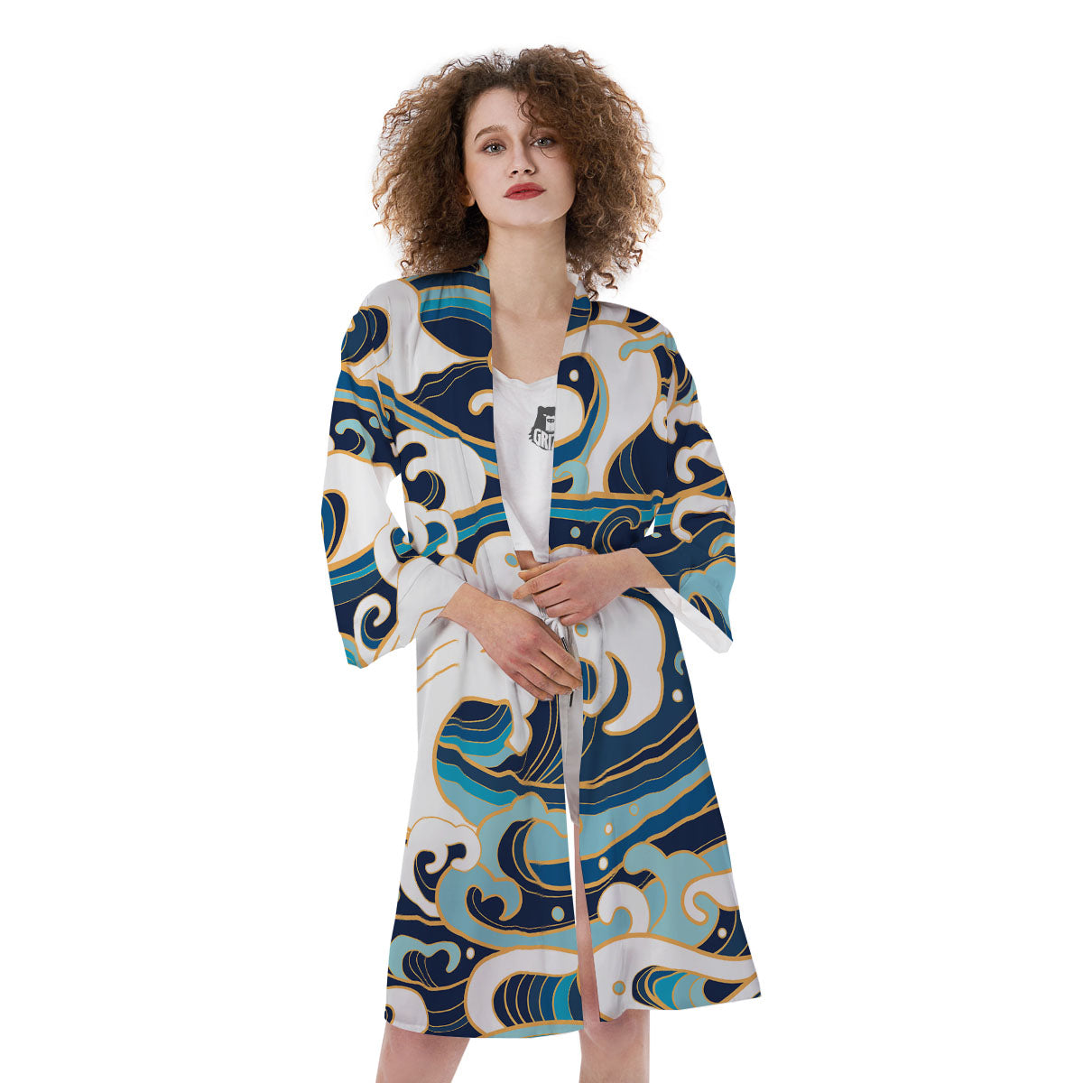 Ocean Wave Print Kimono-grizzshop