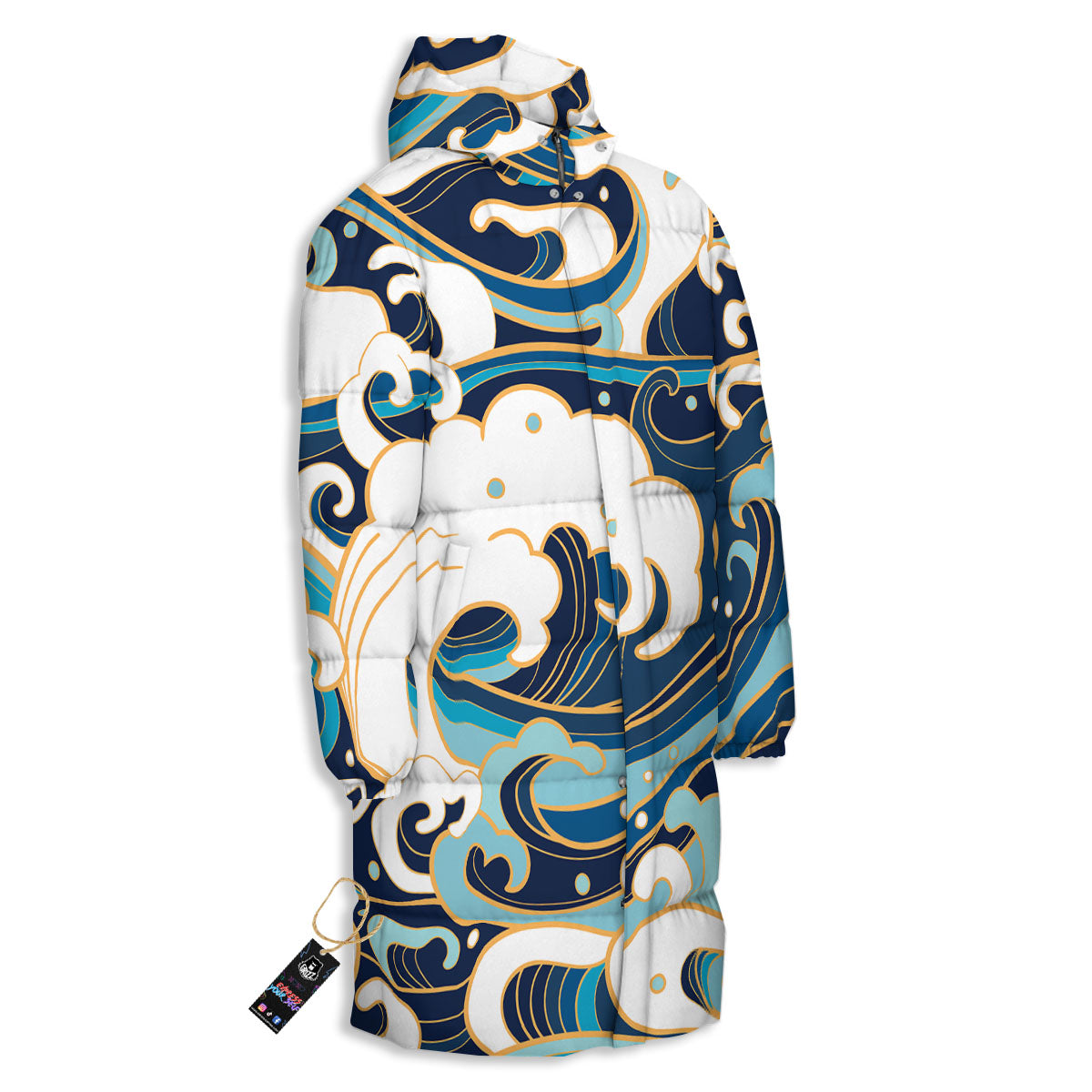 Ocean Wave Print Long Down Jacket-grizzshop