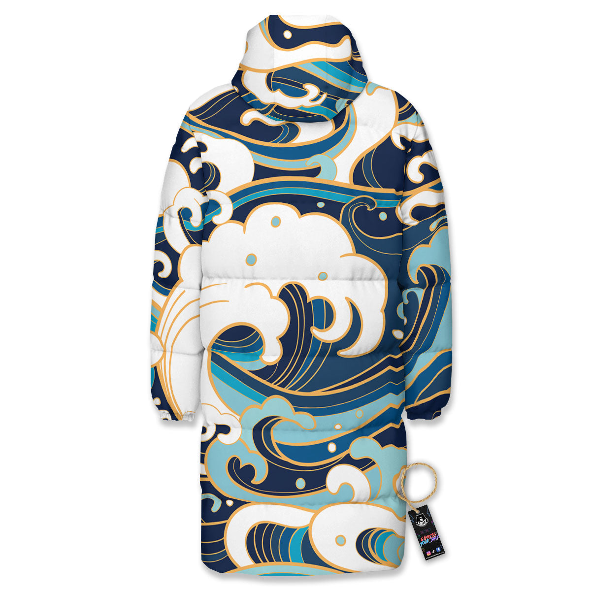 Ocean Wave Print Long Down Jacket-grizzshop