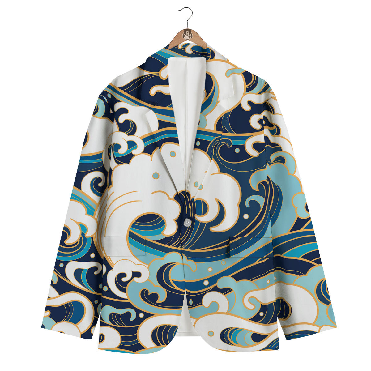 Ocean Wave Print Men's Blazer-grizzshop