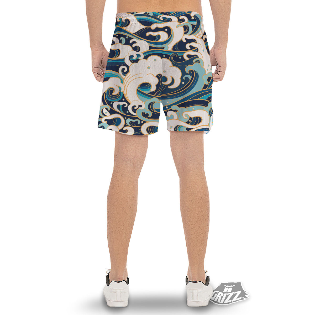 Ocean Wave Print Men's Gym Shorts-grizzshop