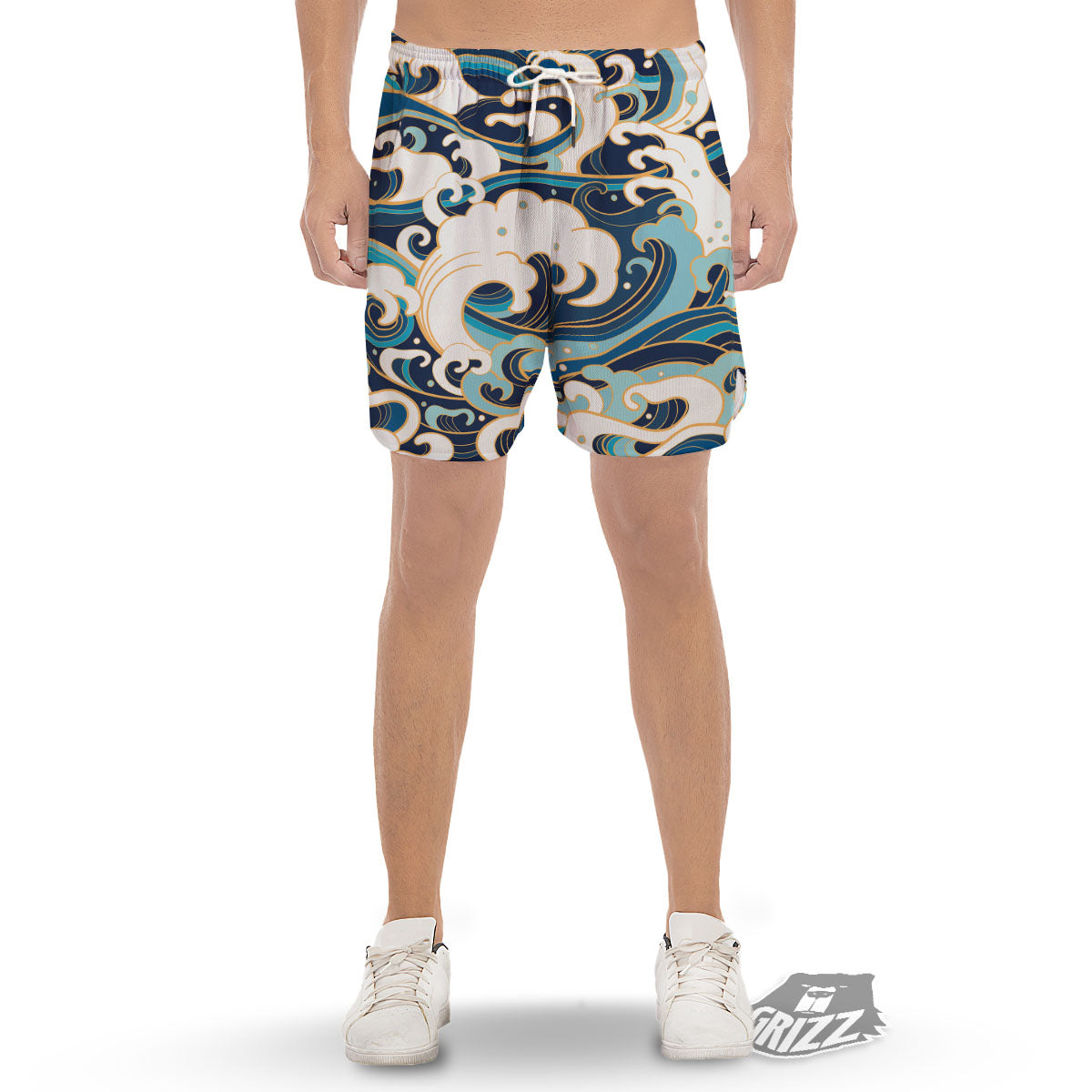 Ocean Wave Print Men's Gym Shorts-grizzshop