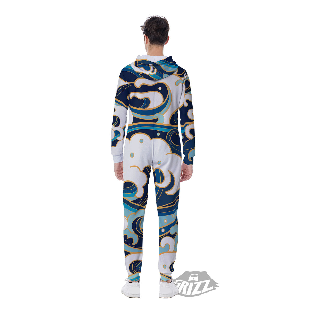 Ocean Wave Print Men's Jumpsuit-grizzshop