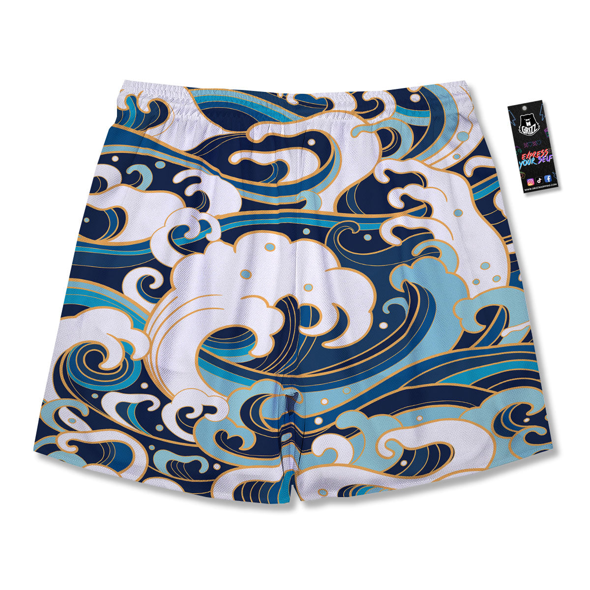 Ocean Wave Print Men's Running Shorts-grizzshop