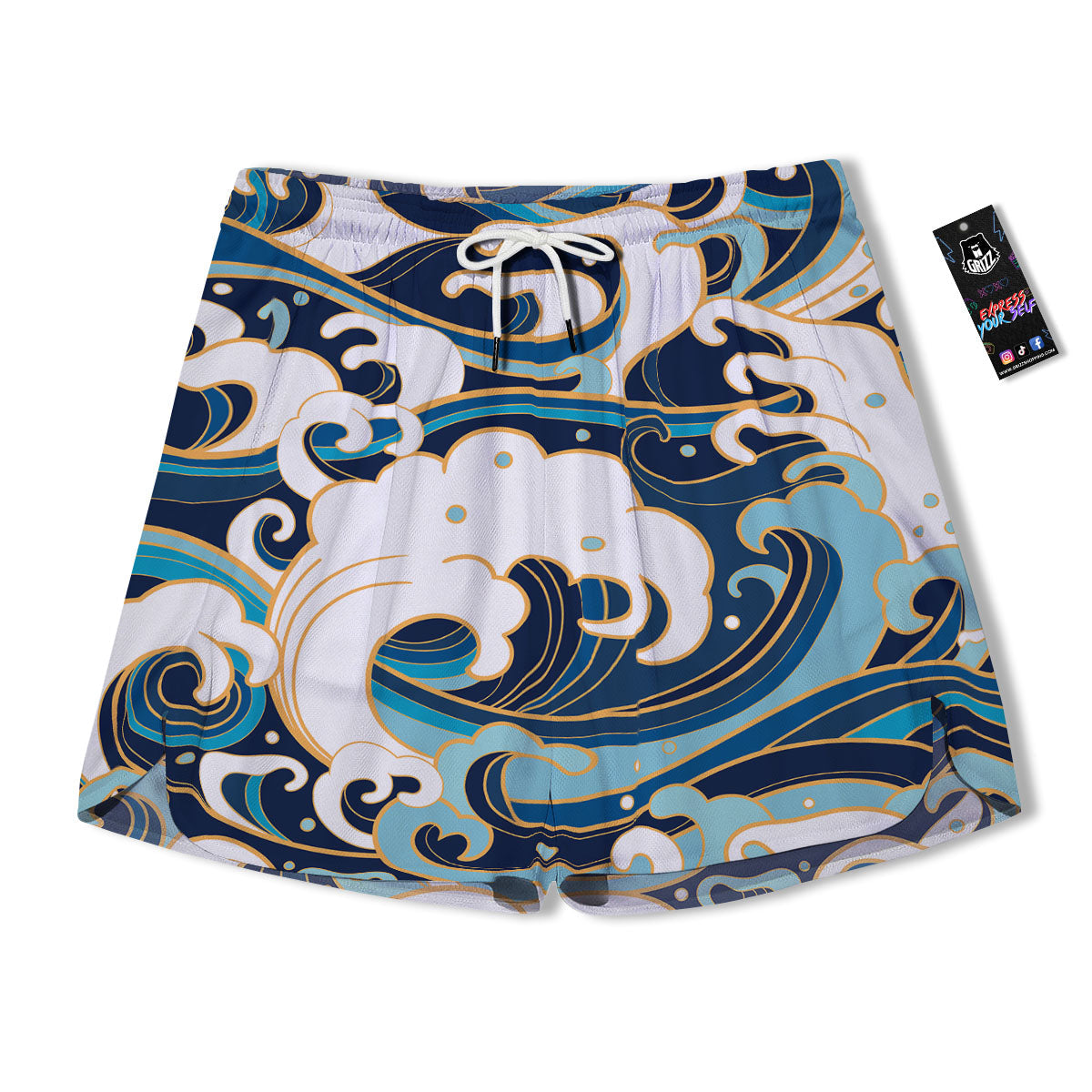 Ocean Wave Print Men's Running Shorts-grizzshop