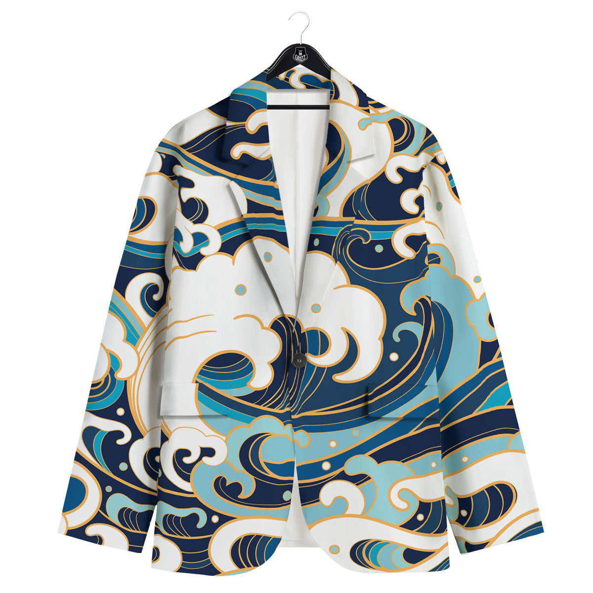 Ocean Wave Print Men's Sport Coat-grizzshop