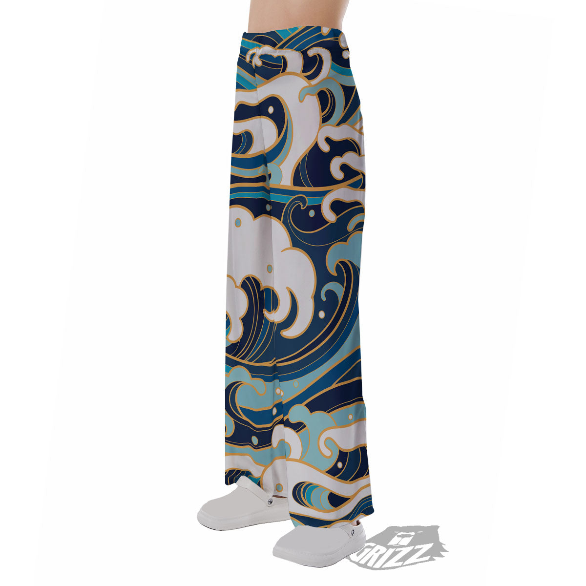 Ocean Wave Print Pajama Pants-grizzshop