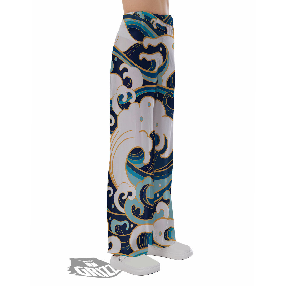 Ocean Wave Print Pajama Pants-grizzshop