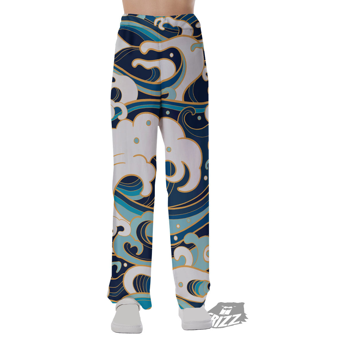 Ocean Wave Print Pajama Pants-grizzshop