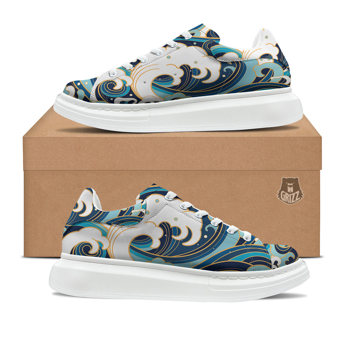 Ocean Wave Print Platform Shoes-grizzshop