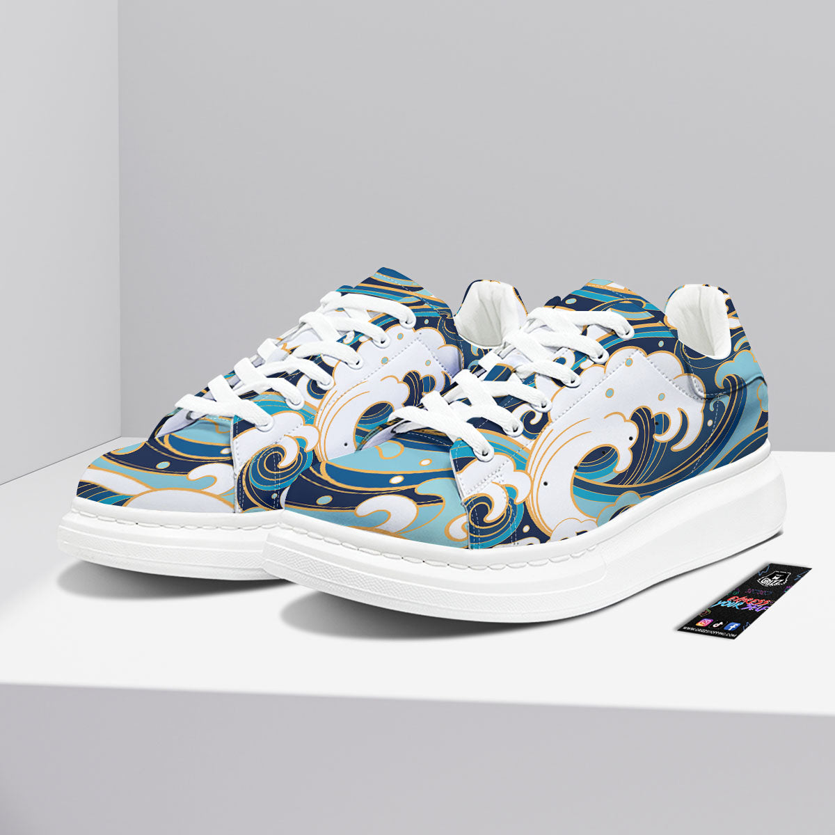 Ocean Wave Print Platform Shoes-grizzshop