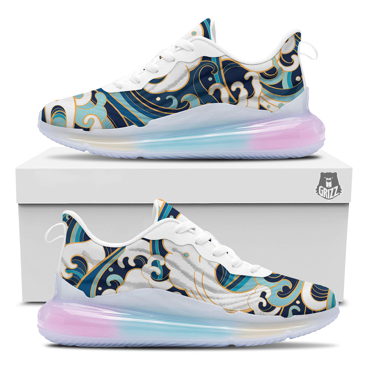 Ocean Wave Print Running Sneakers-grizzshop